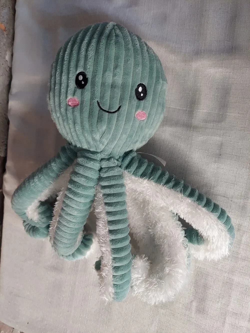 Plush Octopus Stuffed Animal Mint Green White Soft Corduroy Fluffy Toy Kids